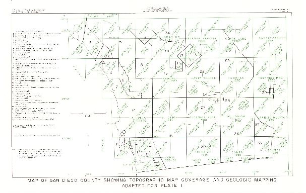 Map of San Diego County Showing Topgraphic Map Coverage and Geologic Mapping Adapted for Plate 1