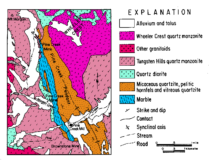 Geologic map of the Pine Creek pendant and environs.