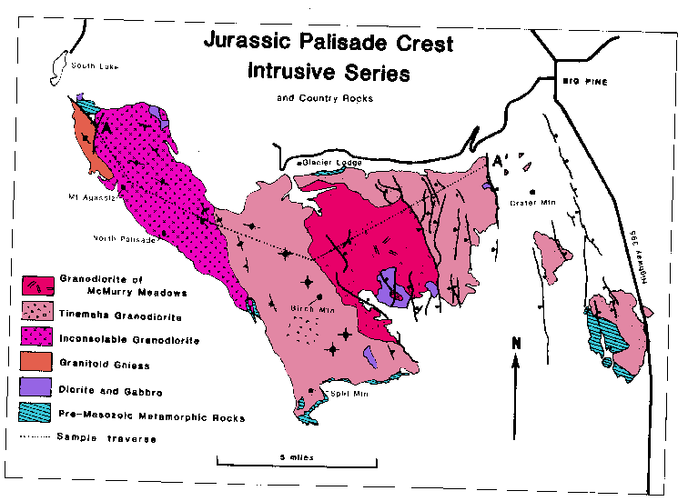 Figure 13-Geologic map of the Palisade Crest intrusive series, Sierra Nevada.