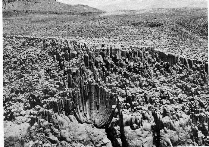 Radiating columnar jointing in Bishop Tuff, Owens River Gorge